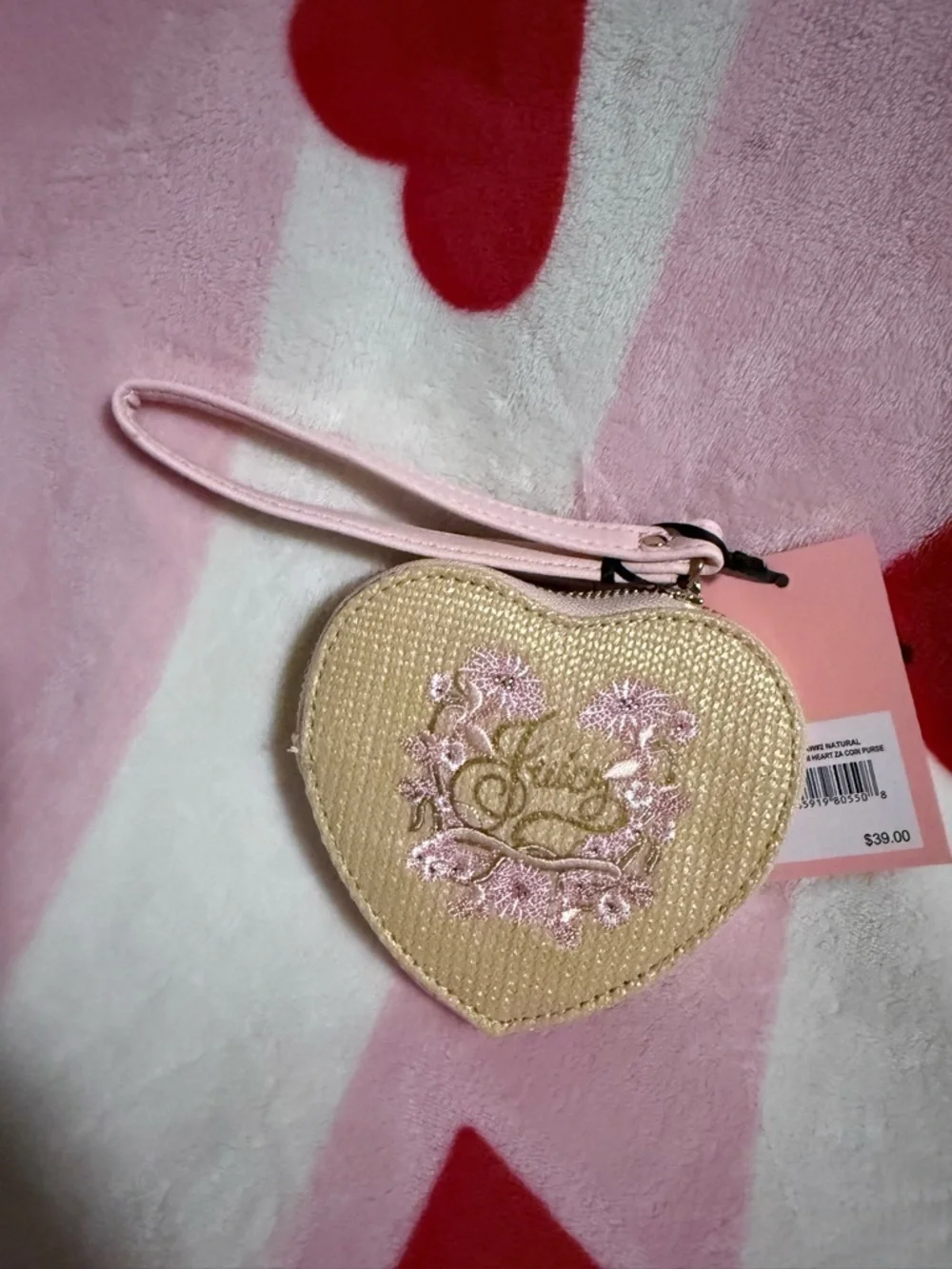 NWT Juicy Couture Juicy in Bloom Heart Coin Purse in Natural/PP Straw
